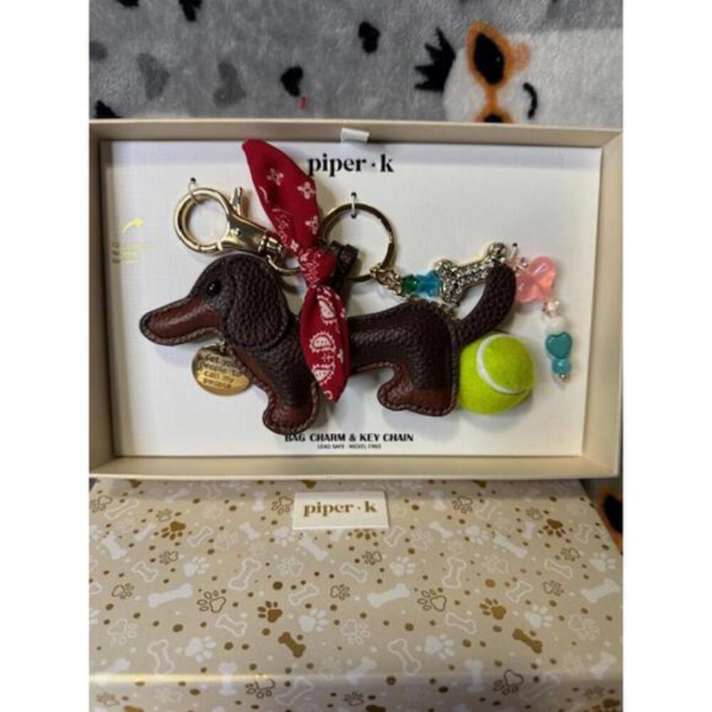 Piper K Dachshund Dog Bag Charm & Keychain Gift Set with Tennis Ball NWT